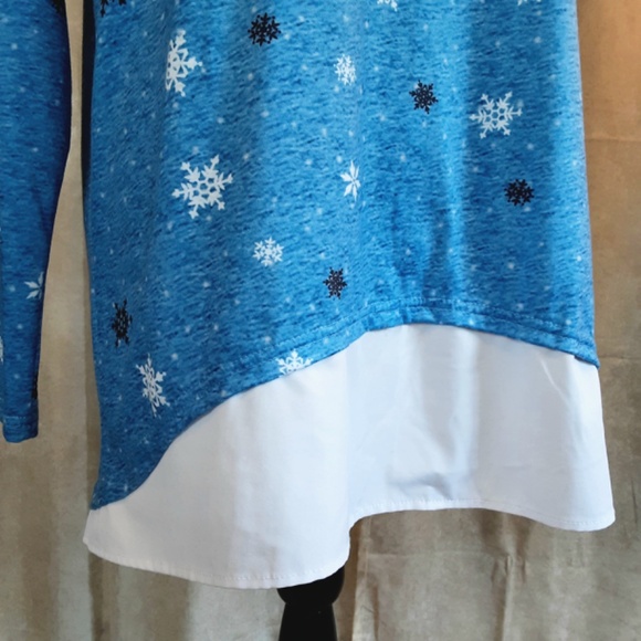 Winter Scene Trees Long Blue Tunic Long Sleeve Sz L - Picture 4 of 13